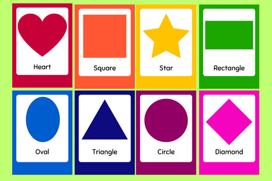 Educational flashcards set featuring basic geometric shapes with labels geometry flashcards
