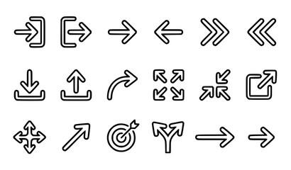 Fototapeta premium Modern UI Action Arrow Outline Icons for Web App Navigation Vector Collection