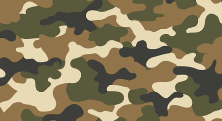 Fototapeta premium Woodland Camouflage Pattern - Green, Brown, Black, Tan Abstract Military Design