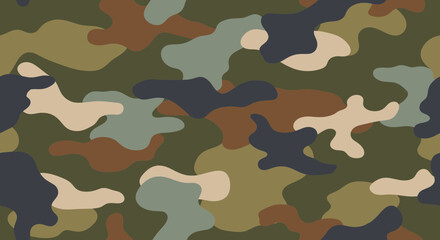 Fototapeta premium Camouflage Pattern: Woodland, Military, Woodland, Green, Brown, Khaki, Blue
