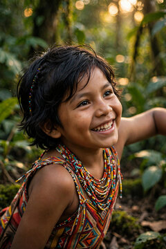 Crian&ccedil;a Ind&iacute;gena brasileira da regi&atilde;o amaz&ocirc;nica.