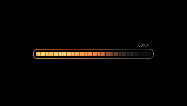 Futuristic Loading Bar Progress Indicator with Glowing Orange to Dark Gradient on Black Background Representing Data Transfer or System Update