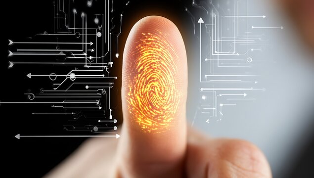 Businessman login with fingerprint scanning technology. fingerprint to identify personal, security system concept