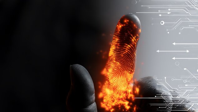 Businessman login with fingerprint scanning technology. fingerprint to identify personal, security system concept