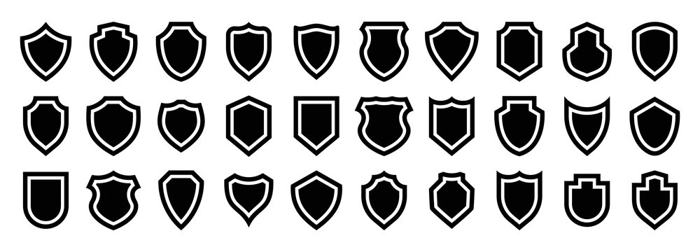 Versatile graphic set of unique shield emblems and badges, perfect for modern digital protection design.