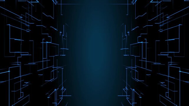 Abstract blue particle wave with glowing dots and flowing lines, creating a futuristic technology background.