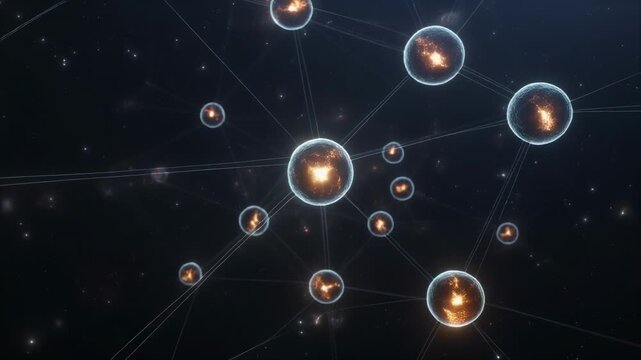 Flying jellyfish in cosmic space with glowing orbs