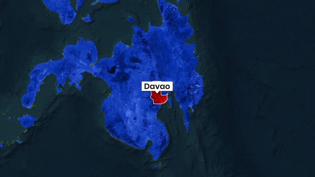 Davao region location highlighted on blue animated satellite map motion footage