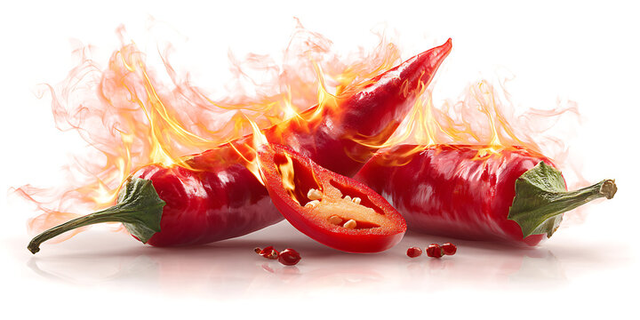 Red chili peppers with flames and smoke a vibrant food photography composition pepper
