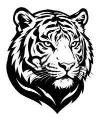 Fototapeta premium Black and white vector illustration of a majestic tiger head for sports team mascot or logo design