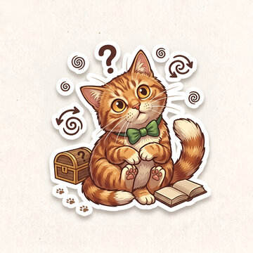 stiker hewan kucing berpose bingung lucu dan menggemaskan 