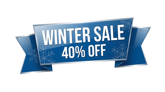 Blue Winter Sale Fourty Percent Off Discount Banner with Snowflakes on Dark Background
