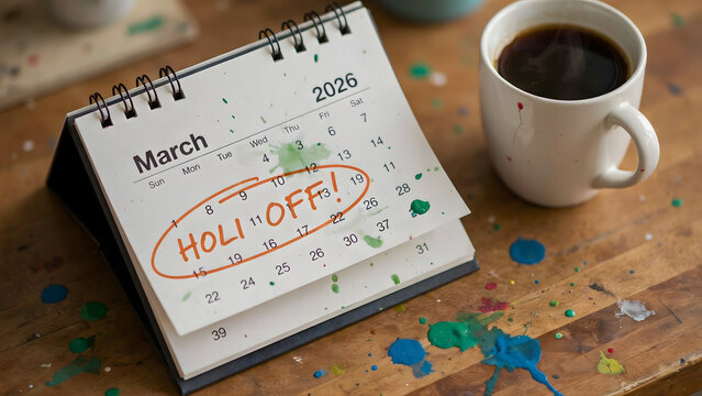 Calendar Marking a Festive Holiday Break A Colorful Reminder of Planned Time Off and Joyful Celebrations with Paint Splashes