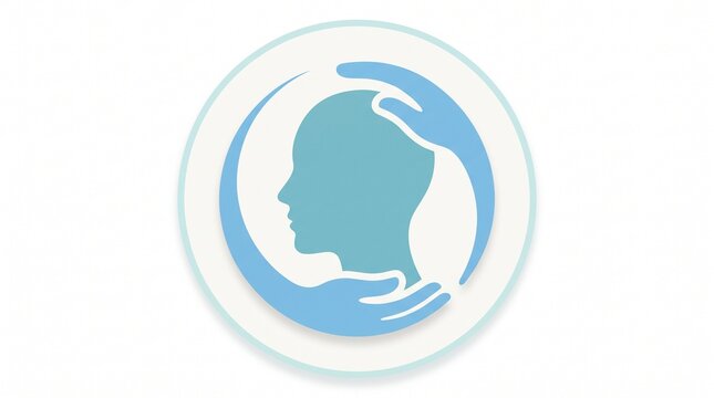 Mental Health Care and Well-being Concept Vector Illustration. Human Head Profile with Protecting Hands Icon. Psychology, Therapy, and Wellness