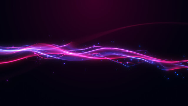 Abstract Neon Light Waves Flow Across A Dark Background With Glowing Pink And Blue Energy Lines And Sparkling Particles, Abstract Background Concept, 3d rendering