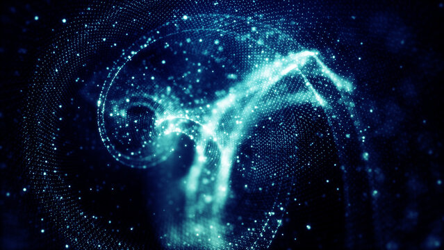 Twisted Abstract Background With Glowing Blue Particles And Flowing Digital Waves Creating A Futuristic Technology Concept, Abstract Background Concept, 3d rendering