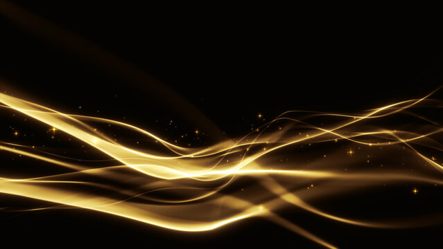 Abstract Golden Light Waves Flow Across A Dark Background While Glowing Lines And Sparkling Particles Create An Elegant Luxury Design, Abstract Background Concept, 3d rendering
