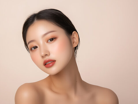 Beautiful young woman with flawless skin and subtle makeup