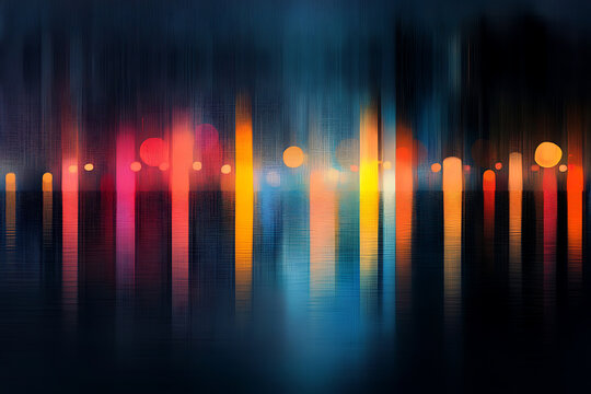 Abstract city lights reflected on water at night with vibrant colors