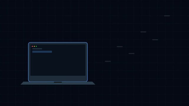 Minimalist laptop computer with ascending digital data graph animation