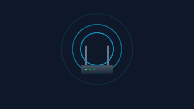 Wireless Router Broadcasting Signal Waves Animation