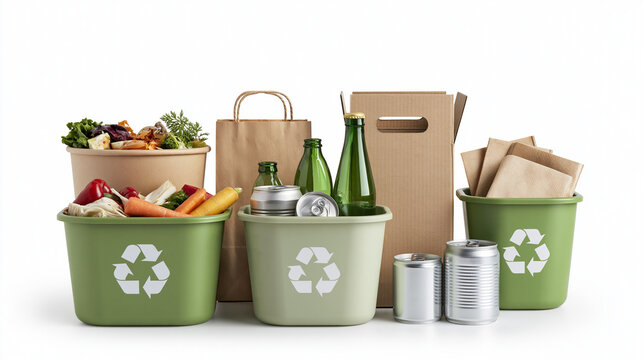 Restaurant Waste Sorting Isolated on White Background