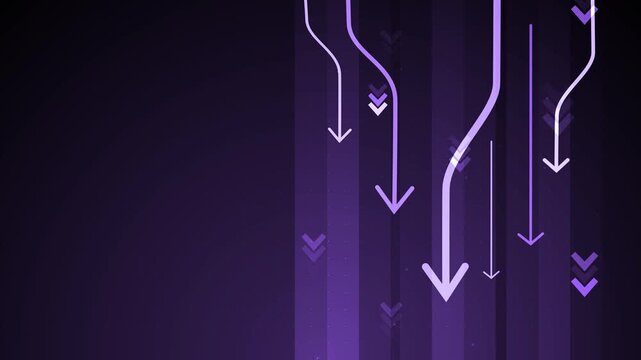 Abstract background with downward arrows and vertical lines, showing decline movement and data flow animation