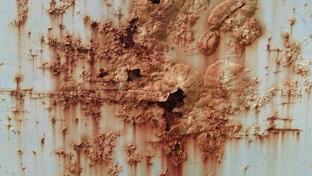 Rusty metal texture background with peeling paint and corrosion