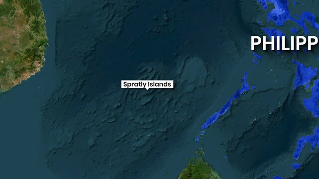 Animated map footage showing the Spratly Islands near the Philippines