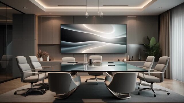 Modern office interior with empty desks and chairs