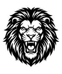 Obraz premium Aggressive roaring lion head mascot logo design in black and white vector style for sports teams