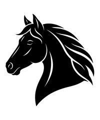 Fototapeta premium Elegant black horse head silhouette profile illustration for equestrian logo design and creative branding projects