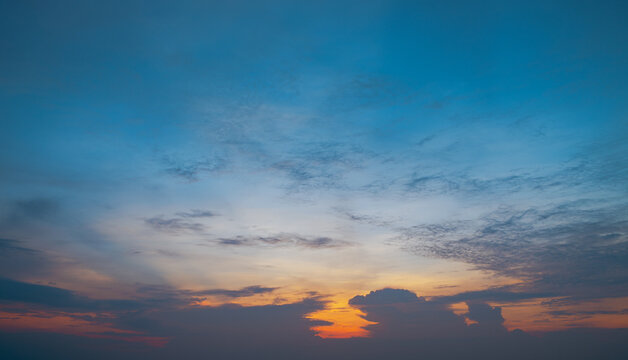 4k Aerial of Cloud with sunset sky background in Thailand,Cloudscape time lapse background Dark red purple sunset sky Nature background, sunset in the clouds
