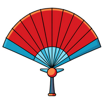 Traditional Red Asian Folding Fan Vector Illustration Isolated On Pure White Background