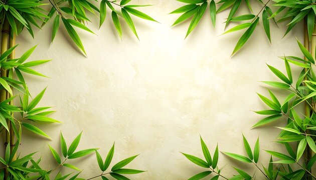 Elegant botanical border with fresh green bamboo leaves entering from the top and bottom edges leaving a clean white center