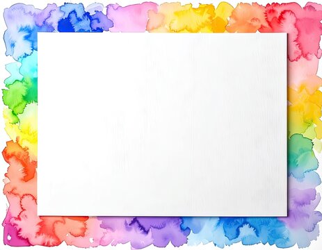 A blank white canvas framed by a vibrant watercolor rainbow border.