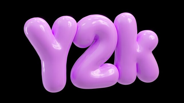 3D lilac plastic font. Bold bubble typescript. Y2K alphabet. Groovy light purple letters. Three-dimensional round typeface isolated on black background Stock Illustration