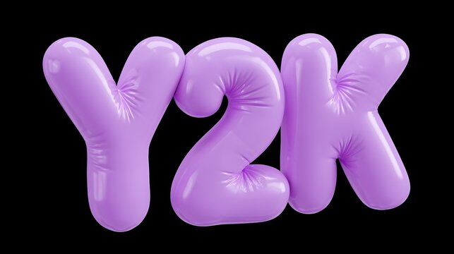 3D lilac plastic font. Bold bubble typescript. Y2K alphabet. Groovy light purple letters. Three-dimensional round typeface isolated on black background Stock Illustration