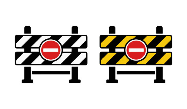 Road barrier icon with no entry sign. Concept of traffic restriction, construction zone and road safety.