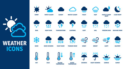 Obraz premium Weather Icon Set Main Subject Weather Symbols.