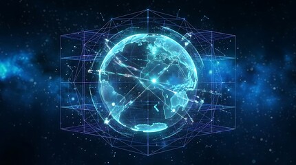 Fototapeta premium Worldwide big data stream and digital communication concept on dark background
