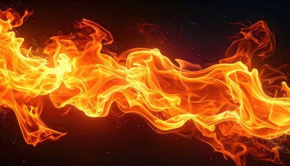 Fototapeta premium Dynamic abstract fire flames with glowing embers against a dark background.