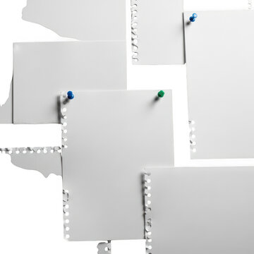 Blank paper sheets with colorful push pins for notes