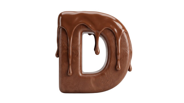 Melted Chocolate Letter D with Dripping Syrup Isolated on White Background