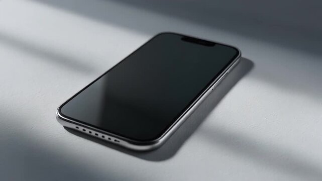 close-up slow motion of modern smartphone on reflective surface