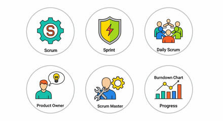 Fototapeta premium Agile project management concepts scrum methodology icons set
