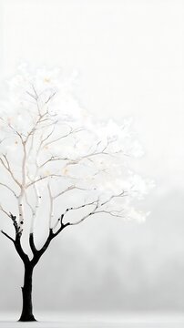 Abstract minimalist black and white tree artwork with delicate branches and soft background for artistic and design use