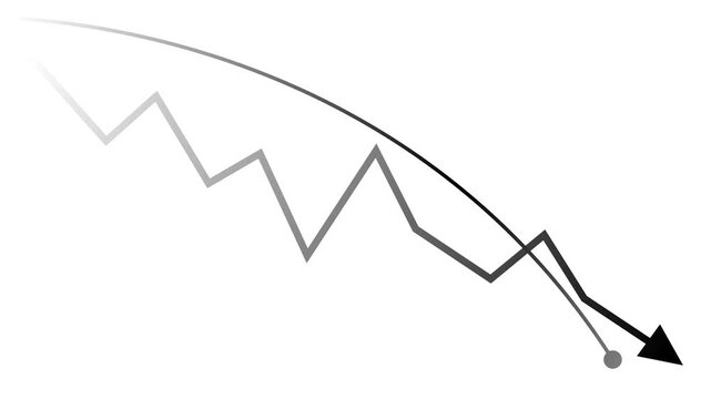 Abstract downward chart with a falling line and arrow decline loss or a negative business trend animation