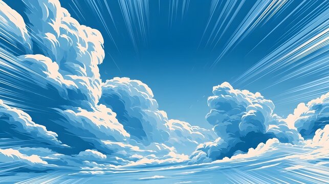 Campaign banner background featuring blue sky, clouds, and speed lines Stock Vector