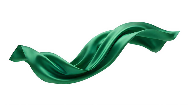 Emerald green silk fabric flowing in motion, elegant satin wave with smooth texture, luxurious textile ribbon for fashion design isolated on Transparent Background